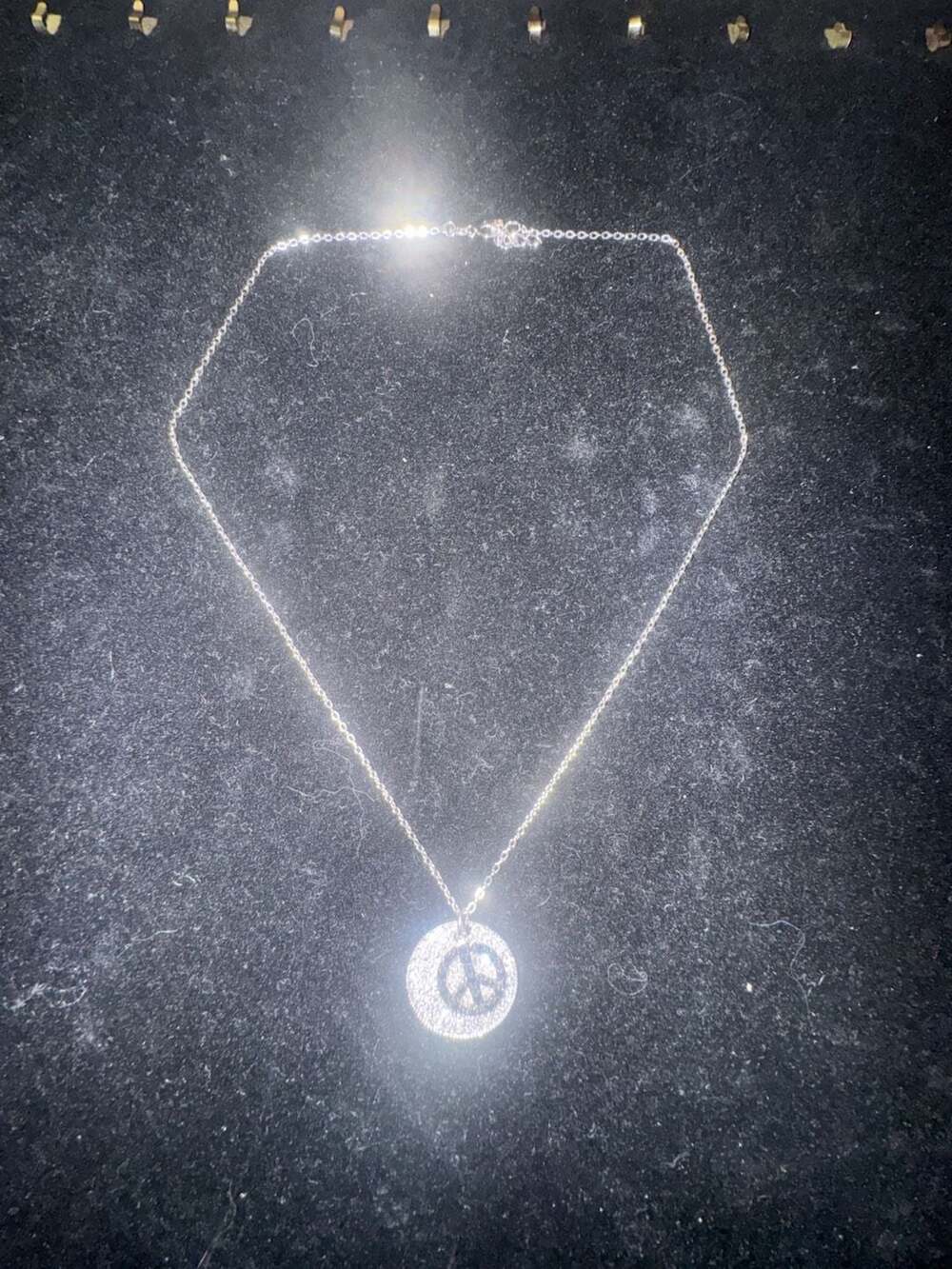 Sterling Silver Peace Sign and Pave Disk Charm Necklace